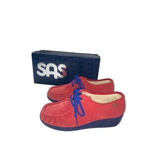 SAS Bounce Shoes Womens 8W Red Suede Lace Up Blue Comfort USA Moccasin Walking